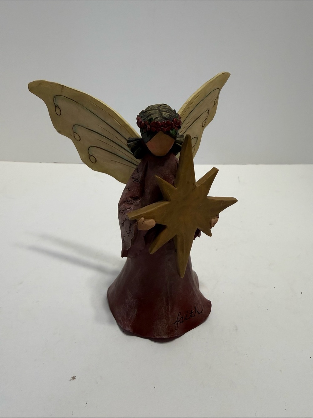 Nature’s Blessings Angel Figurine with Gold Star - Red and Cream, Beautiful
